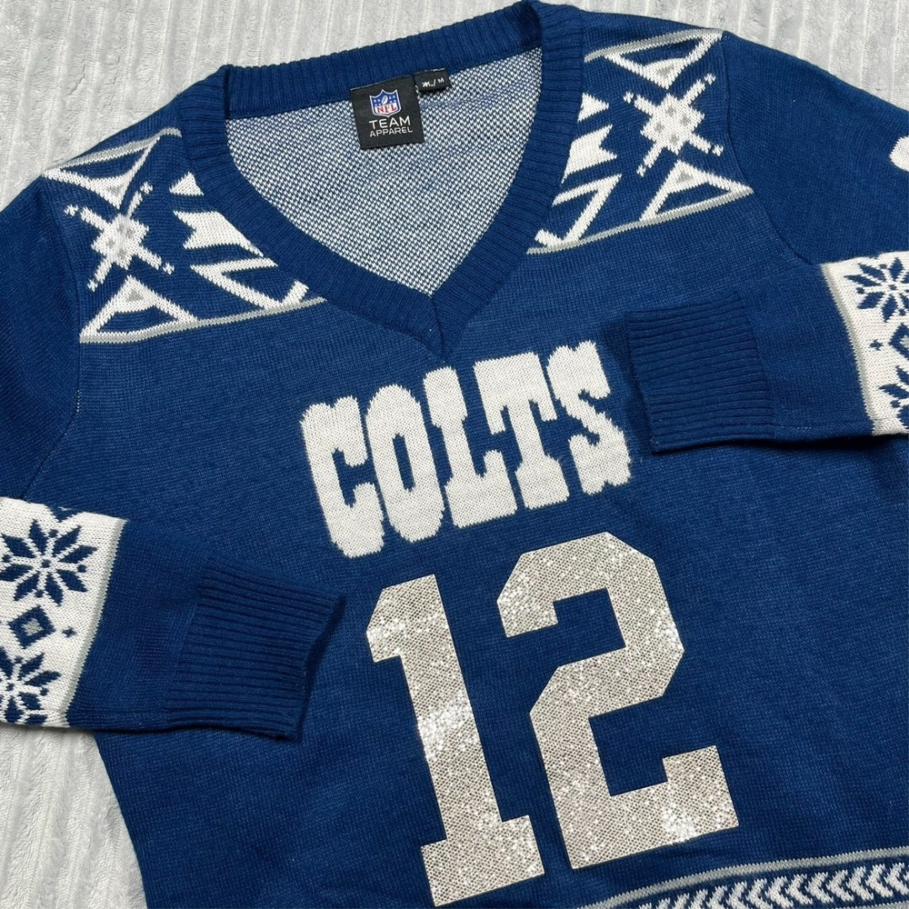 Indianapolis‎ Colts Andrew Luck NFL Ugly Holiday Sweater Women's Size M Glittery